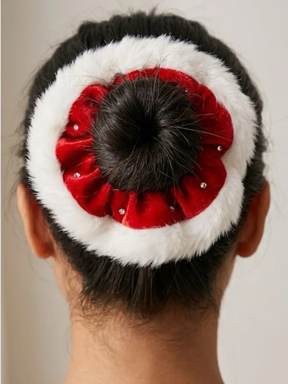 Red & White Santa Claus / Mrs. Claus Velvet Fur Trim Scrunchie With Rhinestones